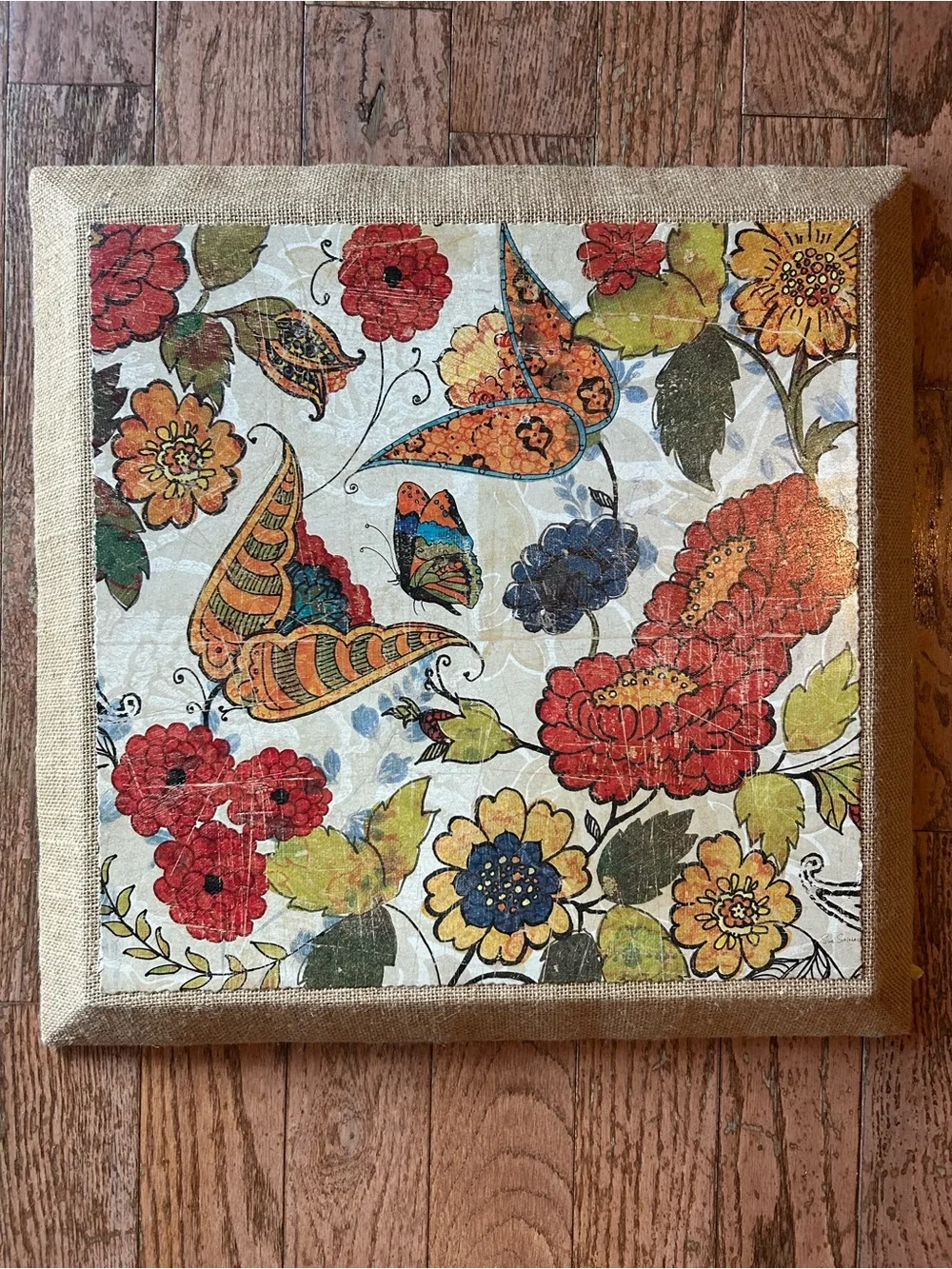Sue Schlabach Floral Butterfly Canvas set 2Wall Art Pair in Red, Yellow & Orange
